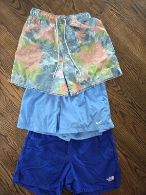 Three Pair Mens Small Shorts. Two Nike, One North Face